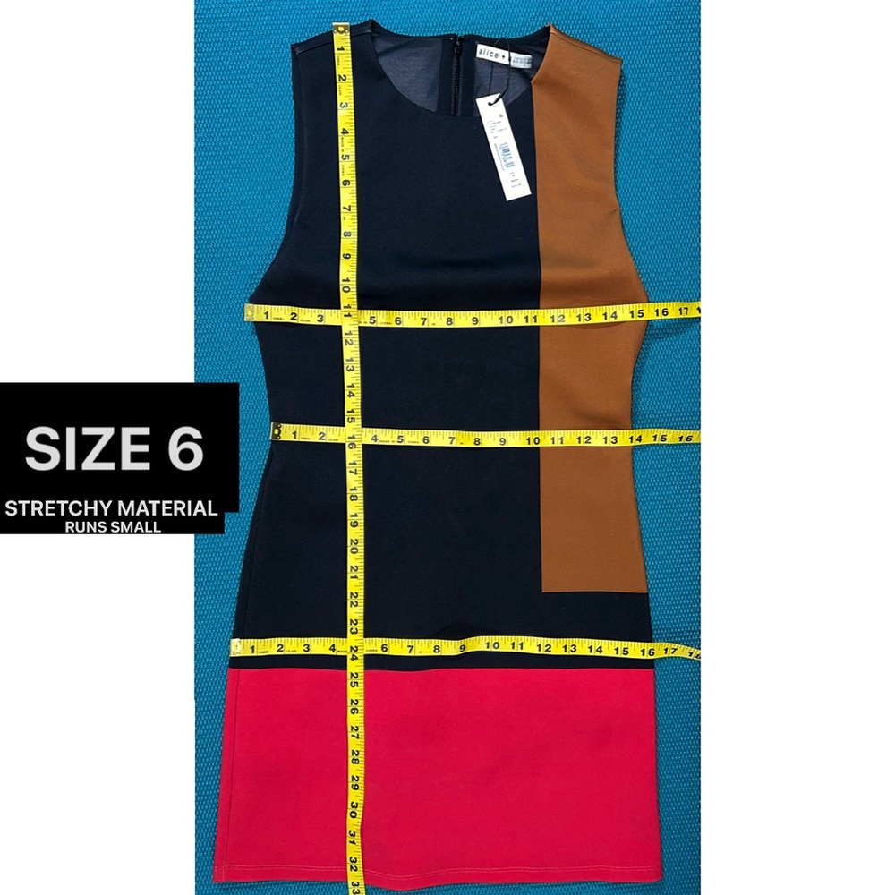 Alice + Olivia Wynell Black Red Brown Multicolored Colorblock Fitted Mini Dress - Picture 10 of 16